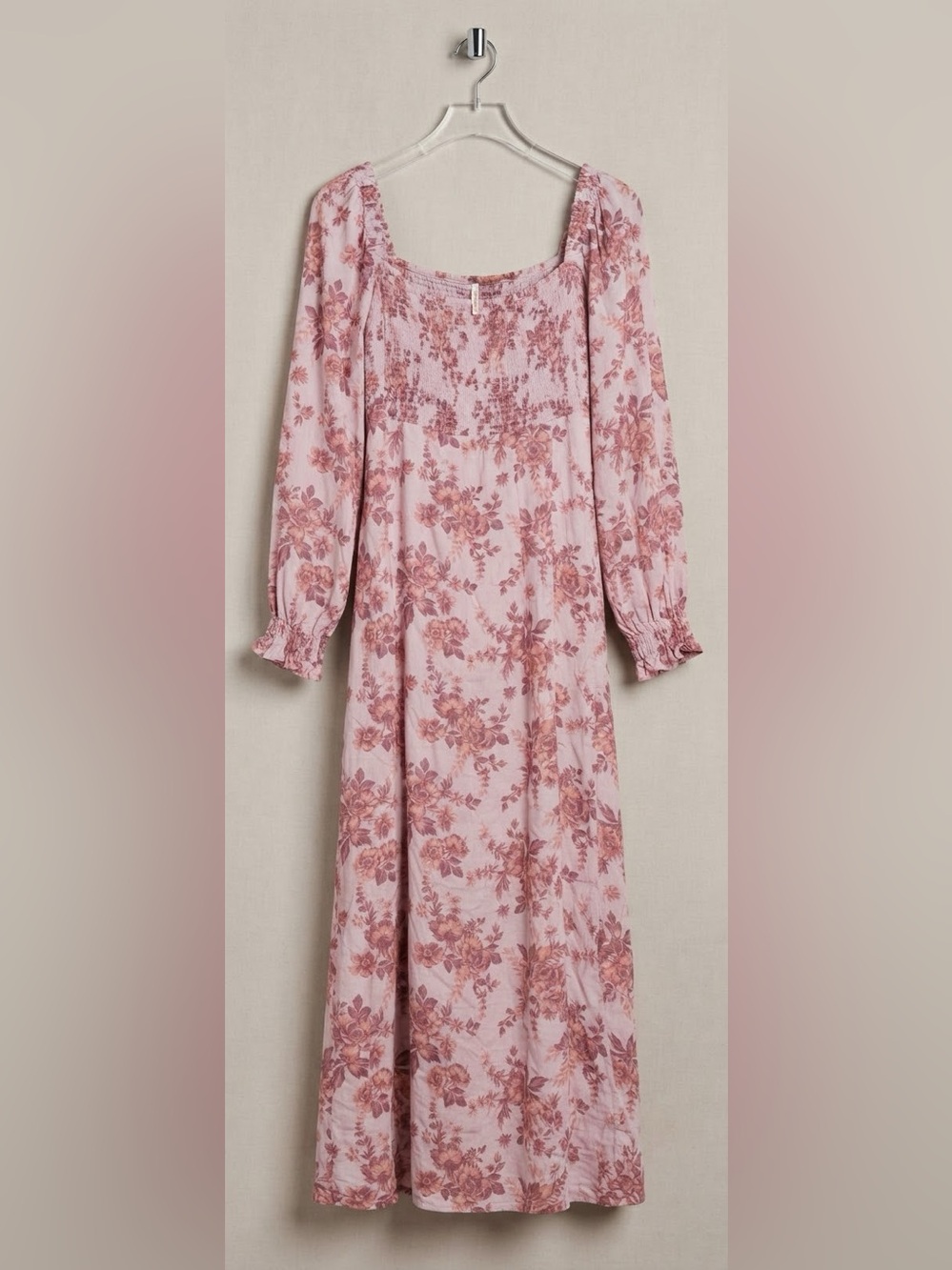 Free People Blush Pink Floral Long Sleeve Maxi Dress